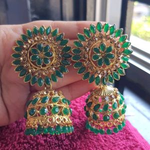 Green Jhumka Light Weight Partywear