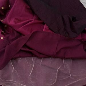 Dark Wine Purple Gown With Golden Designs