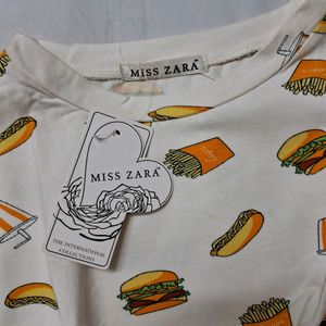 Crop Top with Burger and Fries Pattern