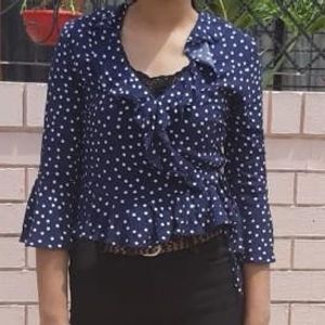 Wrap Top Blue Polka Dots..