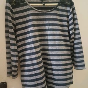 Max Black-Grey Stripped Cotton Top