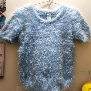 Vintage Hand Crochet Shaggy Baby Blue Top