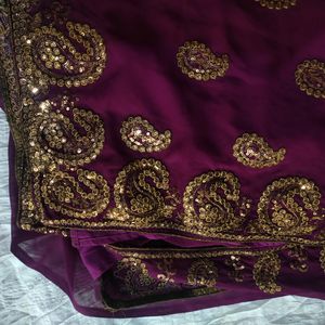 Party Wear Violet Colour Georgette Saree New With Blouse Material Attached