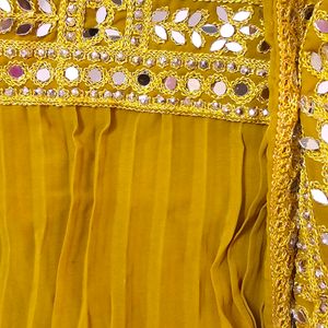 Mustard Yellow Long Kurta With Palazzao And Dupatt