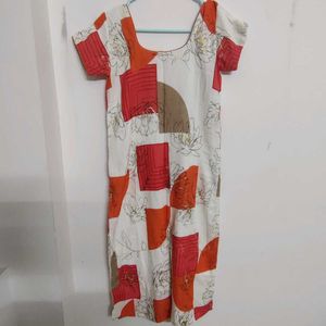 White And Orange Kurta - Size S