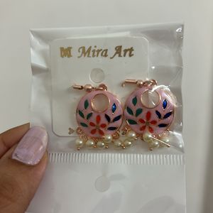 Baby Pink Floral Mini Jhumki Pearl Drop Earrings