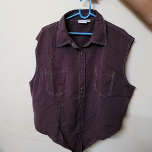 Brown Sleeveless Crop Front Tie Shirt SALE!!