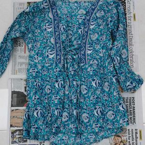 Sea Green Floral Short Kurti