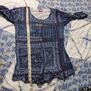 Blue Top With White And Red Prints