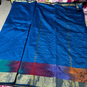 Beautiful Peacock Blue Saree