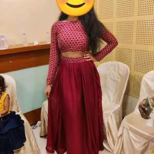 Marron Ethnic Lehenga And Crop Top