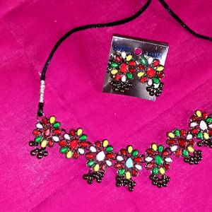 Black Polish Neckpiece And Earrings Set