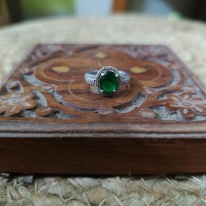 92.5 Pure Silver Green Stone Ring