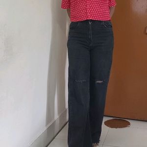 High Waist Straight Fit Ripped Jeans