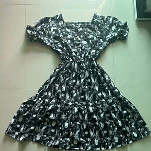 Black Printed Flared Western Dress