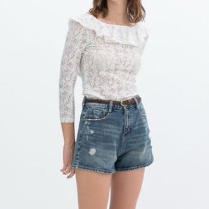 Zara Lace Mesh Backless Frill Fullsleeves Top