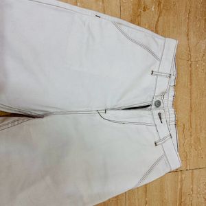 White Straight Fit Jeans With Brown Border