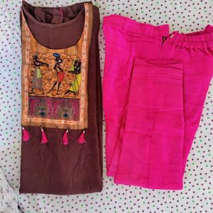 Brown Kurta With Pant Plazo