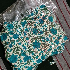 Blue Floral Printed Anarakali kurta