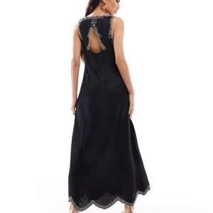 River Island Satin Black embroidered Maxi dress