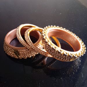 Combo Of Bangles + Gold  Metal Bracelet