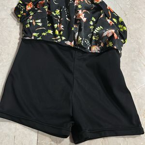 Printed Black Nylon Swimsuit