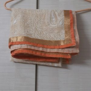 Stitched Peach Kurta with net Shawl