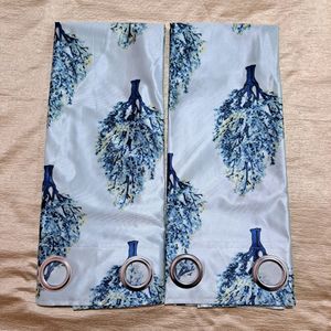 Cortina Set Of 2 Light Blue Floral Door Curtains