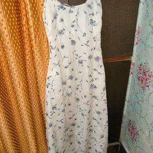 White Pinteresty Dress With Grey Flowers Design