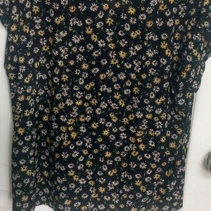 Black Flower Print Top