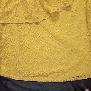 One Shoulder Lace work Mustard Top