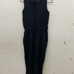 Black Sleeveless Jumpsuit With Waist String