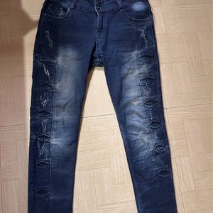 Blue Distress Mid Rise Jeans