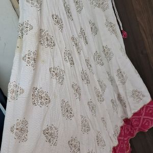 Long White Gown With Pink Border Including Duppata