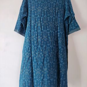 Blue Cotton Printed Kurta For Women