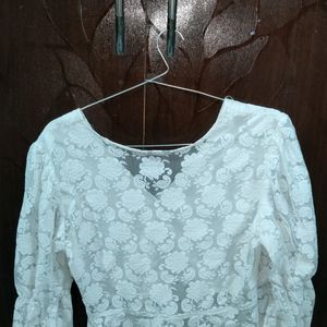 Beautiful White Net Top With Floral Design