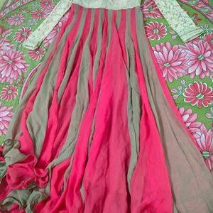 Pink And Golden Anarkali Dress