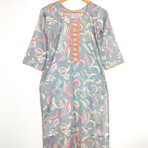 Grey Floral Printed Kurtas (Women's)