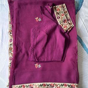 Multicoloured Embroidered Georgette Saree