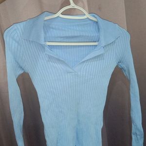 Sky-blue Fitted Polo Top Women