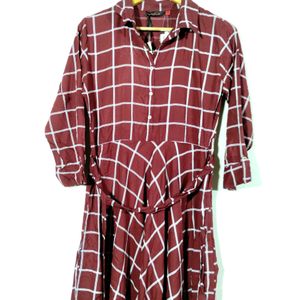 Vishudh Maroon Checked Long Dress (Women)