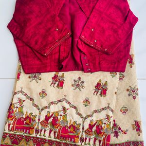 Beige And Maroon Kantha Stitched Worked Saree