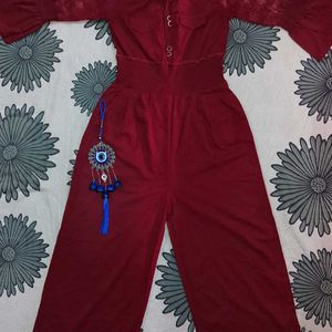 Beautiful Maroon Jumpsuit With 2 pockets