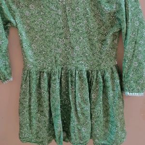 God Bless XS Cotton blend Green Printed Tunic