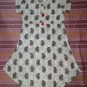 Off White A-line Kurti With Deep Brown Printed