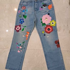 Handpainted Flower Denim