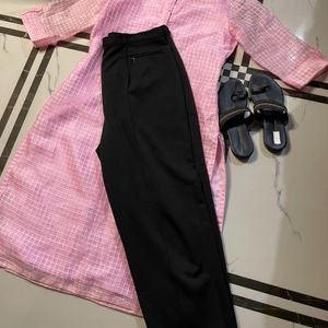 Women Cute Pink Kurta Nd Black Pant Wth Flat