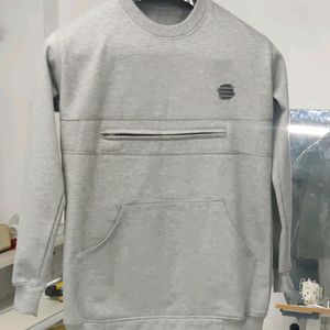 Big Pocket Grey Color Fleece Sweatshirt