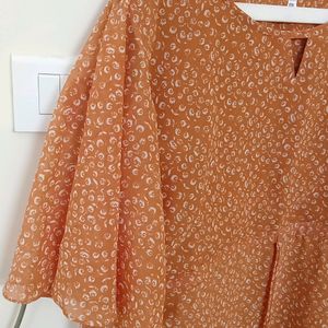 Peach Orange Dress With White Prints