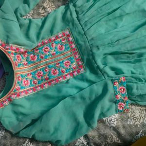 green gown dupatta set